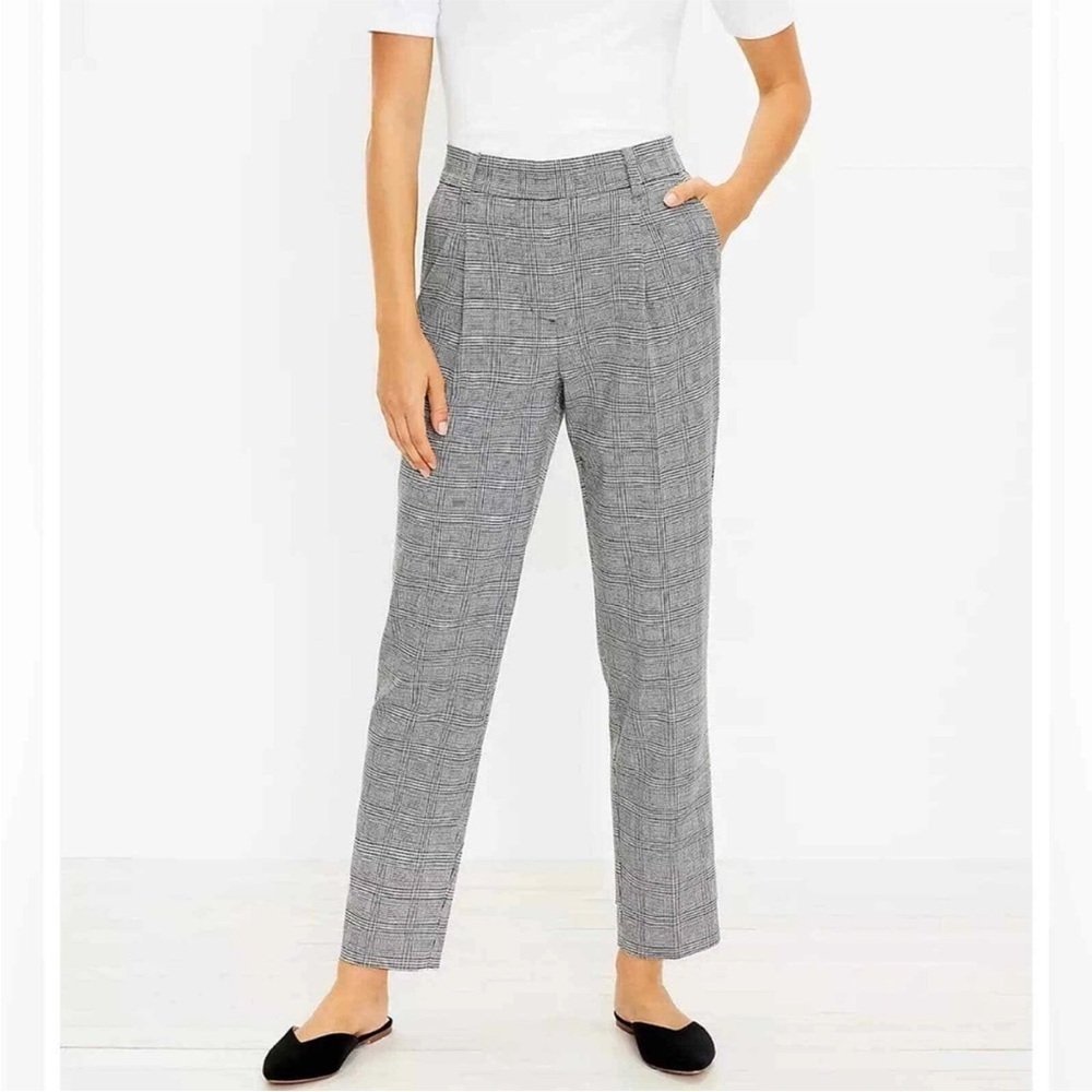 NWT LOFT Women’s Pull On Tapered Ankle Pants Black/white Plaid Size XL